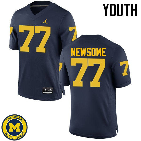 Youth Michigan Wolverines #77 Grant Newsome Navy Fashion Player Jersey